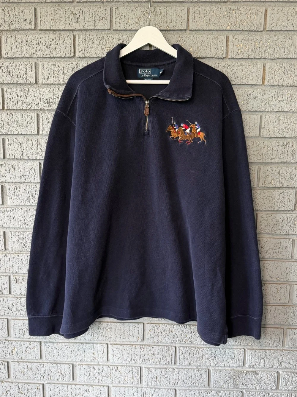 Polo Ralph Lauren Triple Pony 1/4 Zip Sweater Mens Navy Size XXL